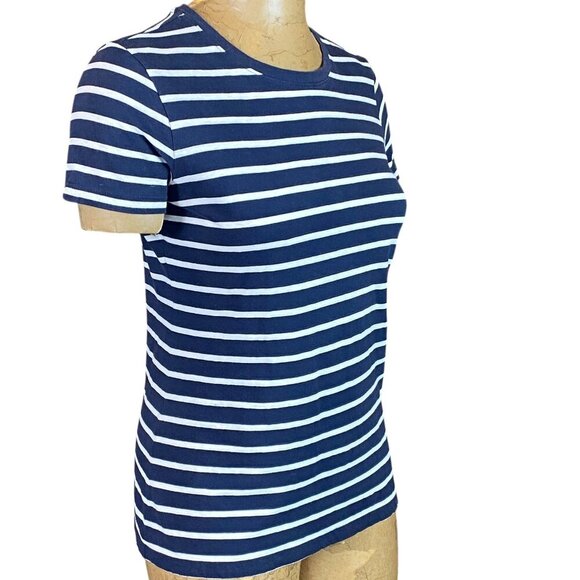 Nautica Women's Crew Neck Short Sleeve Tee S Navy Blue & White Cotton #223M - Picture 2 of 7